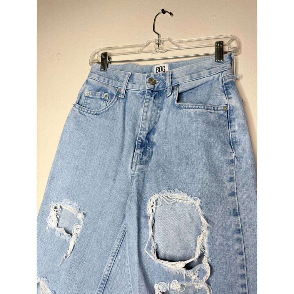 BDG 26x27 High Rise Baggy Blue Distress Jeans Button Zip Straight Flare Button - Picture 7 of 14